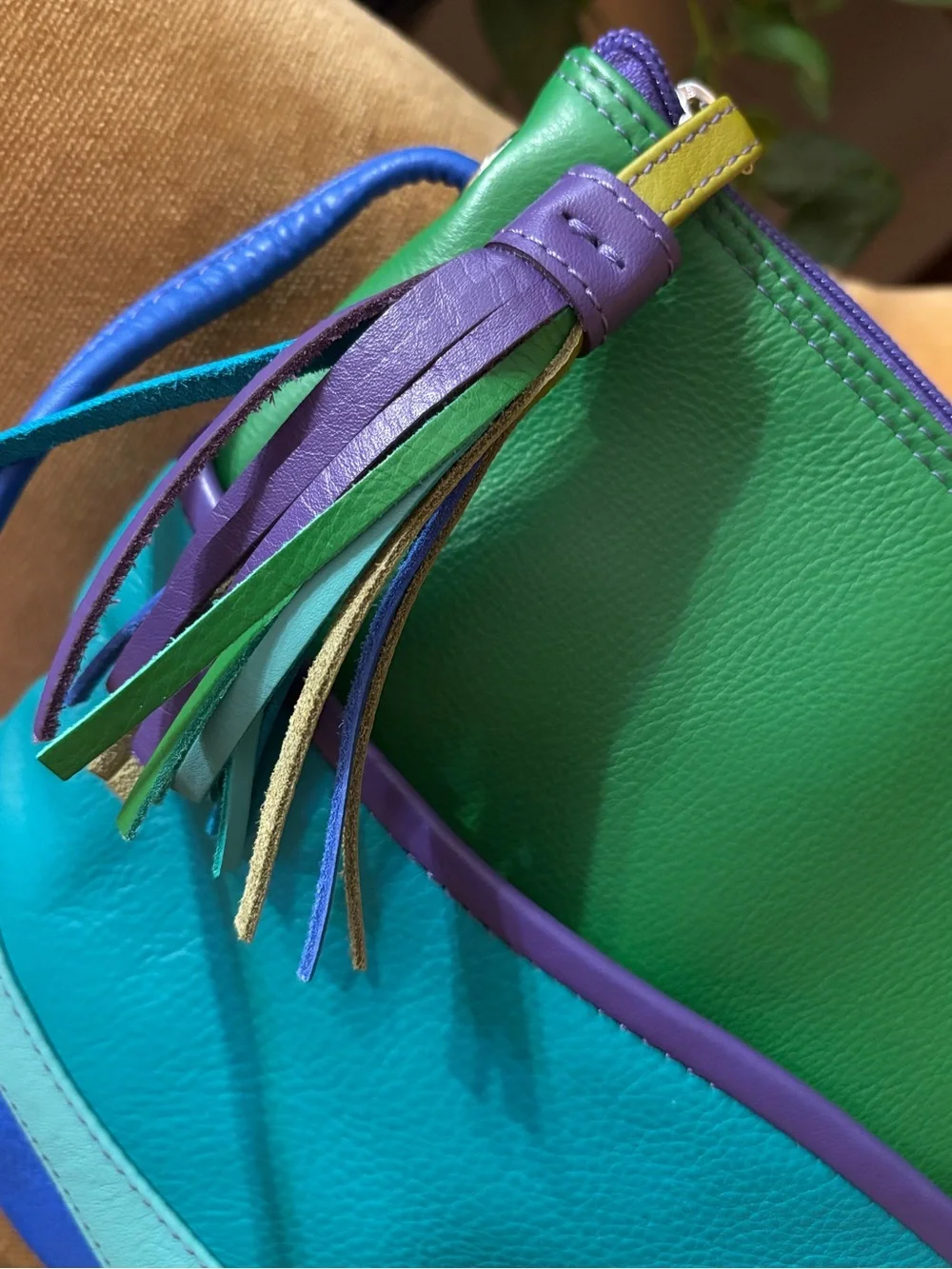 ILI NEW YORK colorful LEATHER crossbody bag POCKETS 80s colors! Blue teal purple - Picture 3 of 10